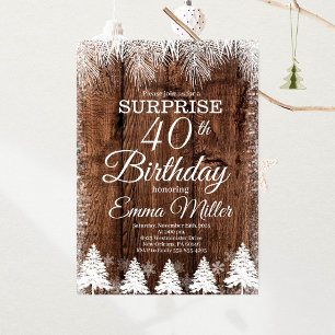 Rustic Winter 40th Birthday Party Invitation