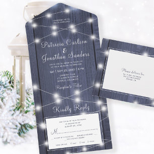 Rustic winter all in one wedding rsvp invitation