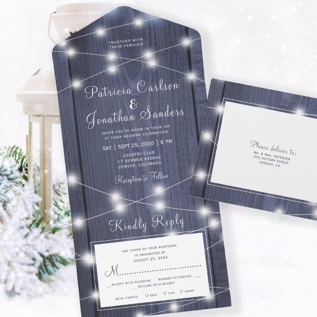 Rustic winter all in one wedding rsvp invitation (Creator Uploaded)