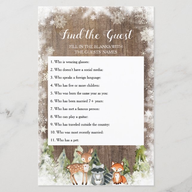 Rustic Winter Animal Woodland Find The Guest (Front)