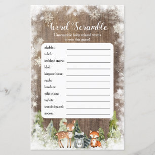 Rustic Winter Animals Woodland Baby Word Scramble
