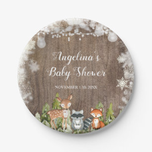 Rustic Winter Animals Woodland Birthday Paper Plate