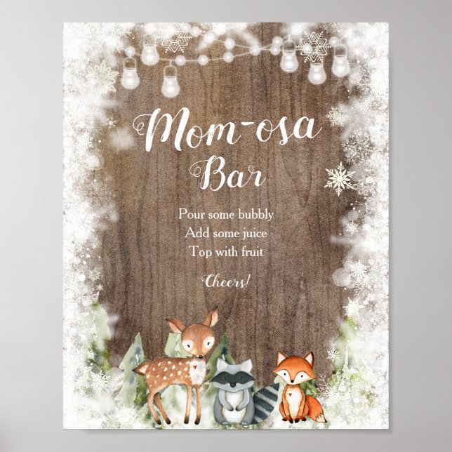 Rustic Winter Animals Woodland Mom-osa Bar Poster (Front)