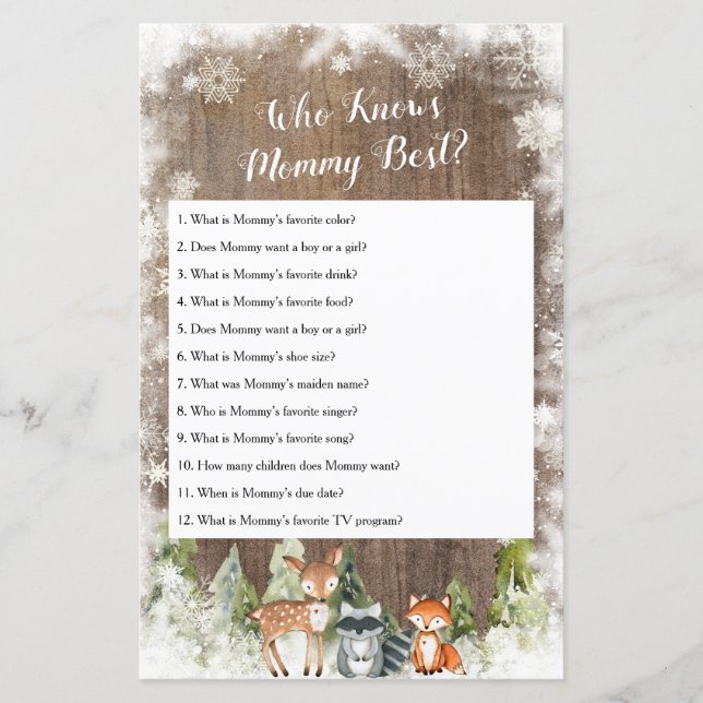 Rustic Winter Animals Woodland Who Know Mommy Best (Front)
