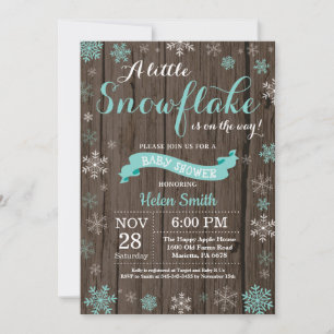 Rustic Winter Baby Shower Aqua White Snowflake Invitation