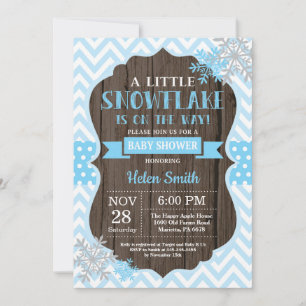 Rustic Winter Baby Shower Blue Snowflake Invitation