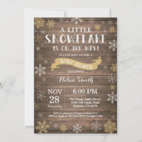 Rustic Winter Baby Shower Gold Snowflake