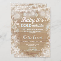 Rustic Winter Baby Shower Invitation Blue & White