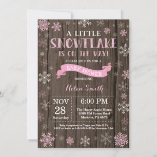 Rustic Winter Baby Shower Pink Snowflake Invitation