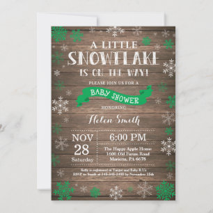 Rustic Winter Baby Shower Red Snowflake Invitation