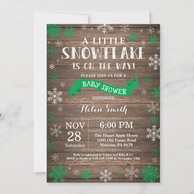 Rustic Winter Baby Shower Red Snowflake Invitation (Front)