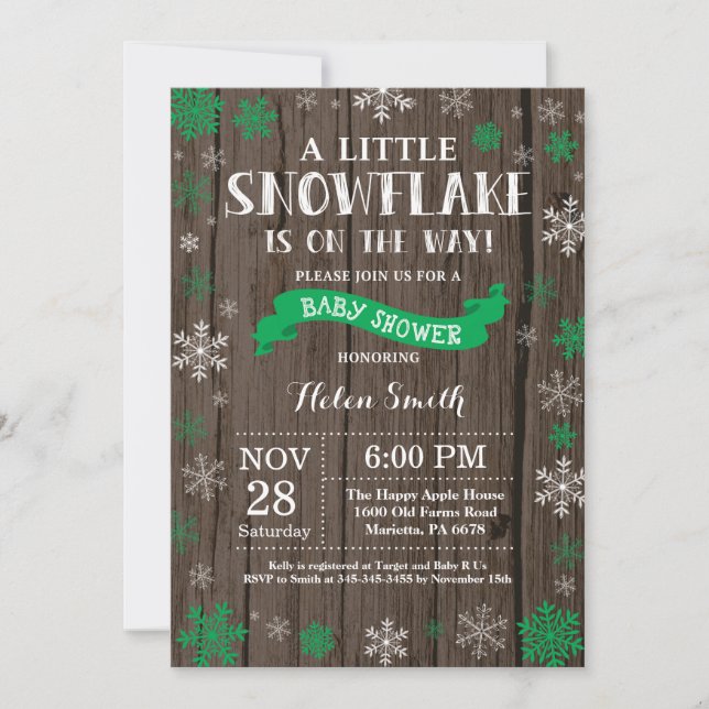 Rustic Winter Baby Shower Red Snowflake Invitation (Front)