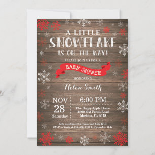 Rustic Winter Baby Shower Red Snowflake Invitation