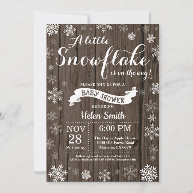 Rustic Winter Baby Shower White Snowflake Invitation (Front)