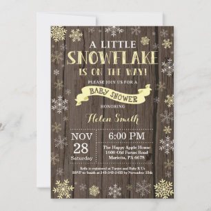 Rustic Winter Baby Shower Yellow Snowflake Invitation