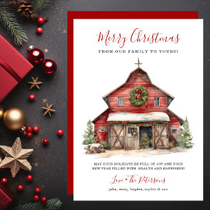 Rustic Winter Barn Christmas Holiday Card