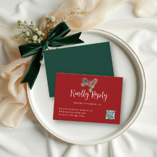 Rustic Winter Berries Modern Wedding QR Reply Card
