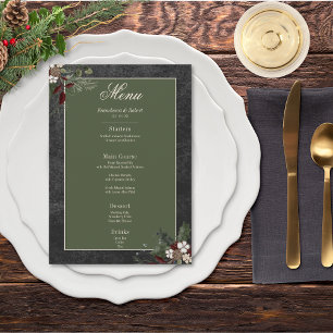Rustic Winter Berries & Pine Black Wedding Menu