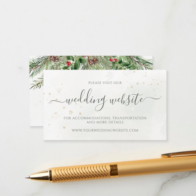 Rustic Winter Berries Pine Cone Greenery Wedding Enclosure Card (Front/Back In Situ)