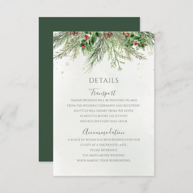 Rustic Winter Berries Pine Cone Greenery Wedding Enclosure Card (Front/Back)
