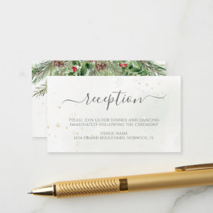 Rustic Winter Berries Pine Cone Greenery Wedding Enclosure Card