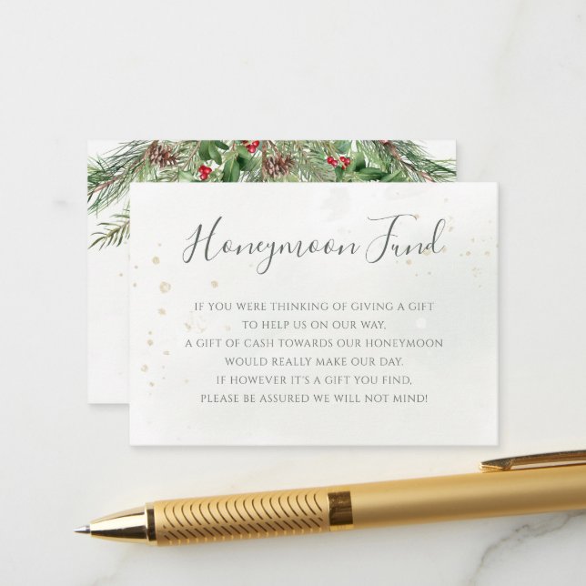 Rustic Winter Berries Pine Cone Greenery Wedding Enclosure Card (Front/Back In Situ)