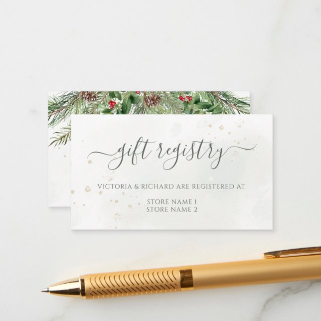 Rustic Winter Berries Pine Cone Greenery Wedding Enclosure Card (Front/Back In Situ)