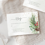 Rustic Winter Berries Pine Cone Greenery Wedding RSVP Card<br><div class="desc">Embrace the season's charm with our RSVP card adorned by hand-painted watercolor winter greenery,  pine,  spruce,  cones,  and holly berries,  accented with a hint of gold glitter. Perfect choice for winter or Christmas holiday themed weddings.</div>