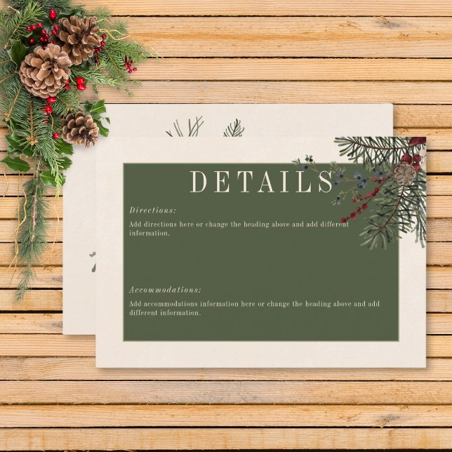Rustic Winter Berries & Pine Cream Details Enclosure Card (Rustic Winter Berries & Pine Wedding Details Card)