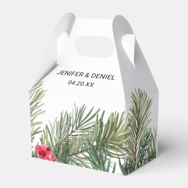 Rustic Winter Berry Pine Greenery Wedding Favor Box (Front Side)
