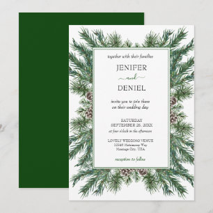 Rustic Winter Berry Pine Greenery Wedding Invitation