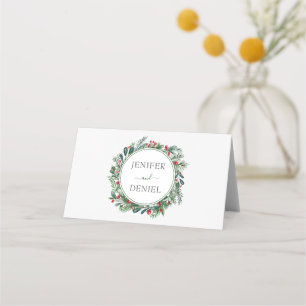 Rustic Winter Berry Pine Greenery Wedding Place Card