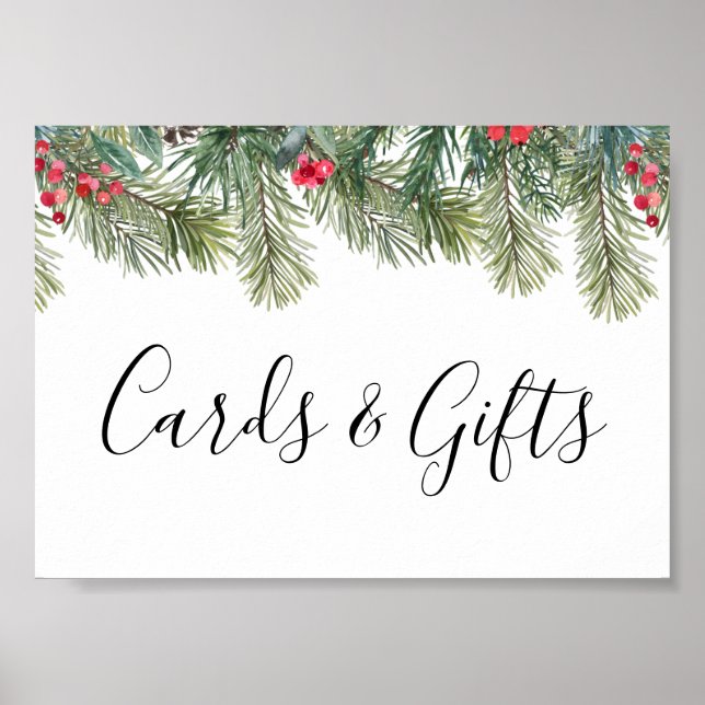 Rustic Winter Berry Pine Greenery Wedding Poster (Front)