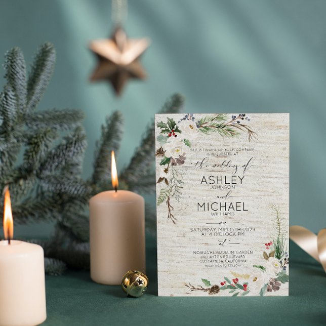 Rustic Winter Birch Calligraphy Botanical Wedding Invitation (Creator Uploaded)