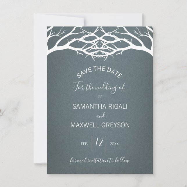 Rustic Winter Birch Tree Save The Date Card (Front)