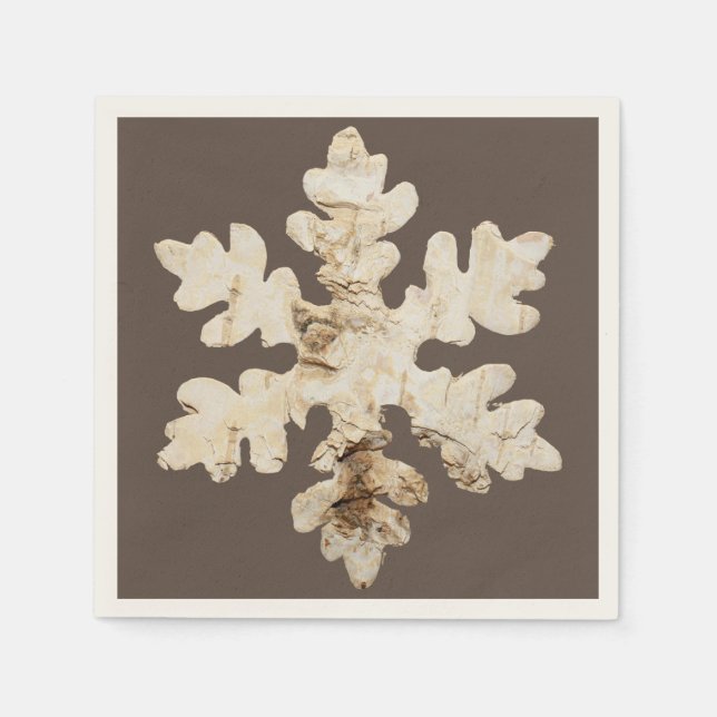 Rustic winter Birchwood snowflake brown white Napkin (Front)