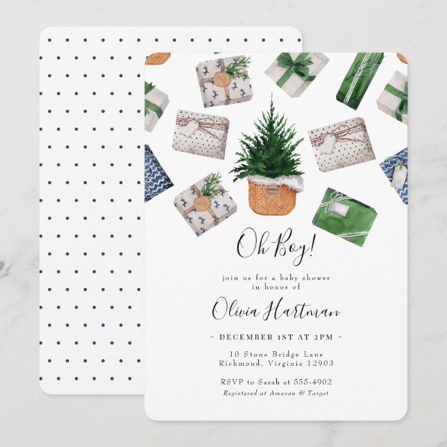 Rustic Winter Blue Green Christmas Baby Shower Invitation (Front/Back)
