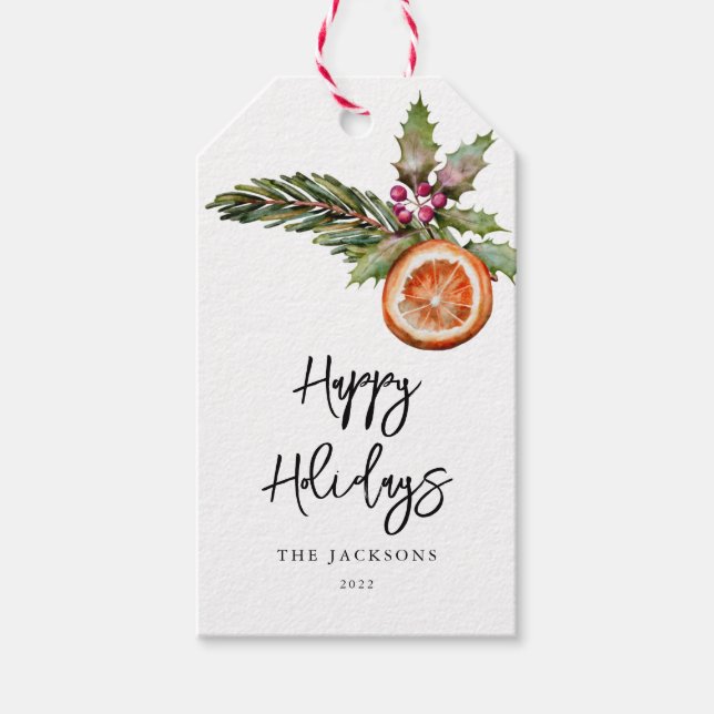 Rustic Winter Botanical Christmas Gift Tag (Front)