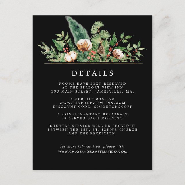 Rustic Winter Botanical Wedding Enclosure Card (Front)