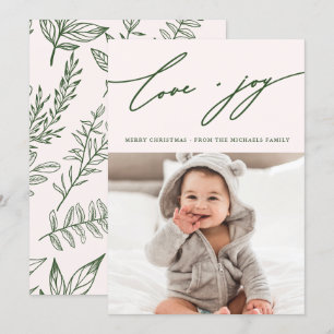 Rustic Winter Botanical with Photo Holiday Green Invitation
