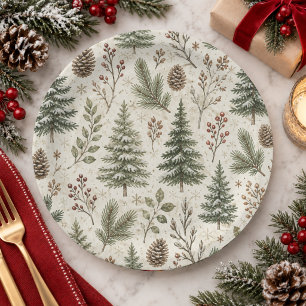 Rustic Winter Botanical Woodland Paper Plate