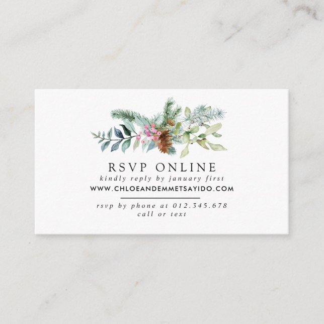 Rustic Winter Botanicall Wedding Website RSVP Enclosure Card (Front)