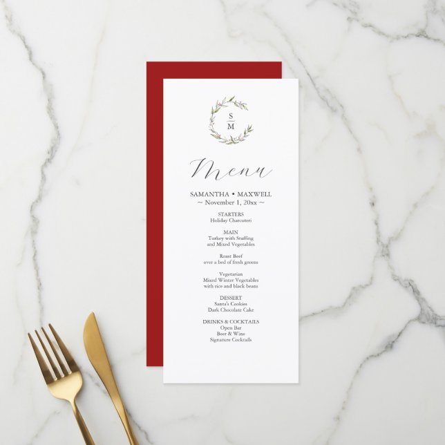 Rustic Winter Botanicals Wedding Decor Menus (Front/Back In Situ)