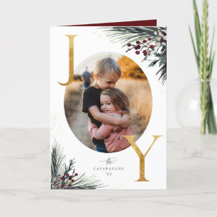 Rustic Winter Boughs Golden Joy 5 Photo Holiday Card