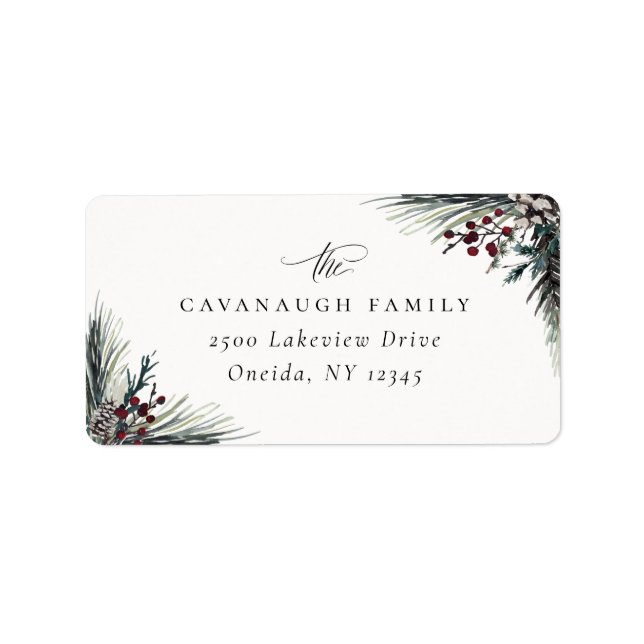 Rustic Winter Boughs Holiday Address Label (Front)
