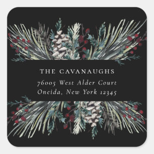 Rustic Winter Boughs Holiday Address Square Sticker
