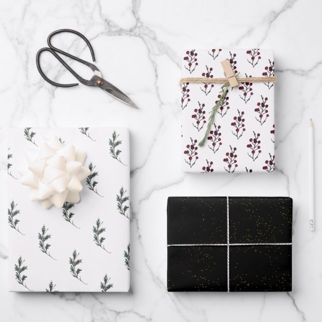 Rustic Winter Boughs Holiday Wrapping Paper Sheet (Front)