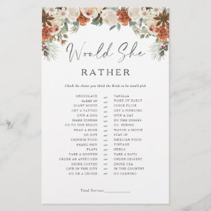 Rustic Winter Bridal Shower Game Would She Rather