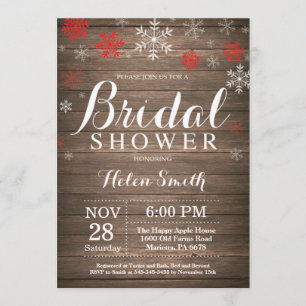 Rustic Winter Bridal Shower Red Snowflake Invitation