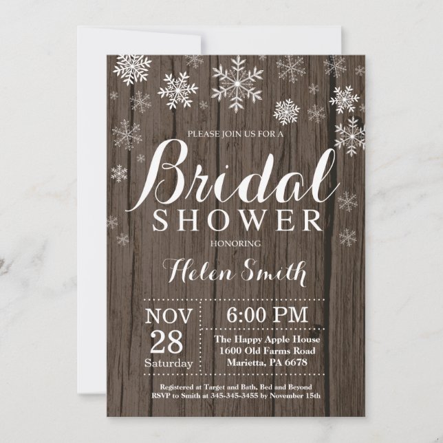Rustic Winter Bridal Shower Snowflake Invitation (Front)